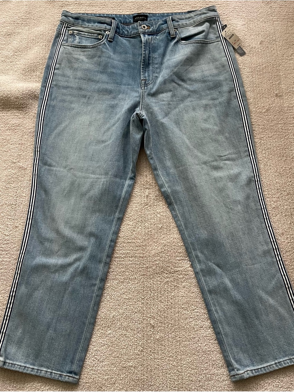 Talbots  Blue Straight Leg Jeans with Navy & White Side Stripes Modern Ankle